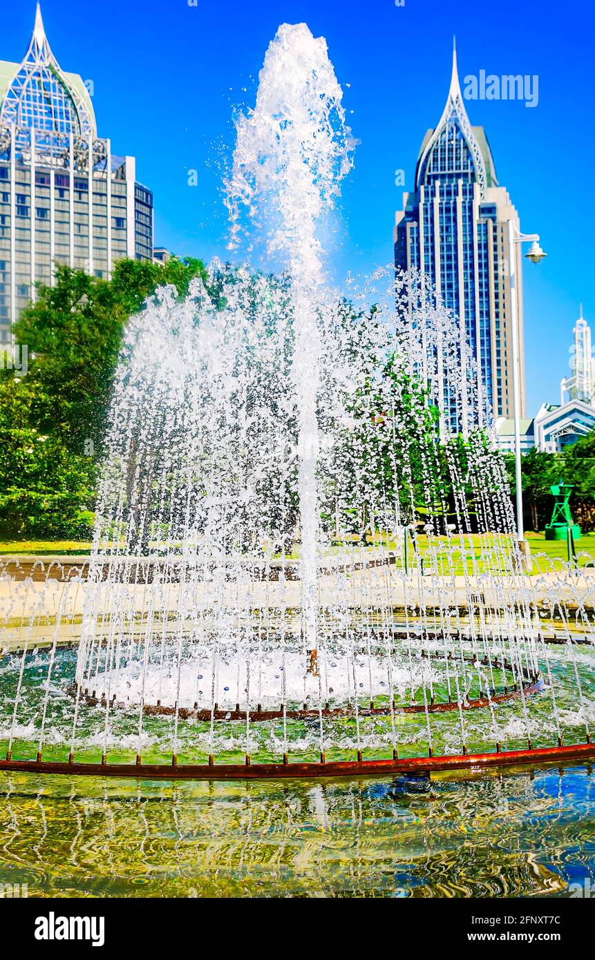 The fountain is pictured at Cooper Riverside Park, May 14, 2021, in Mobile, Alabama. Stock Photo