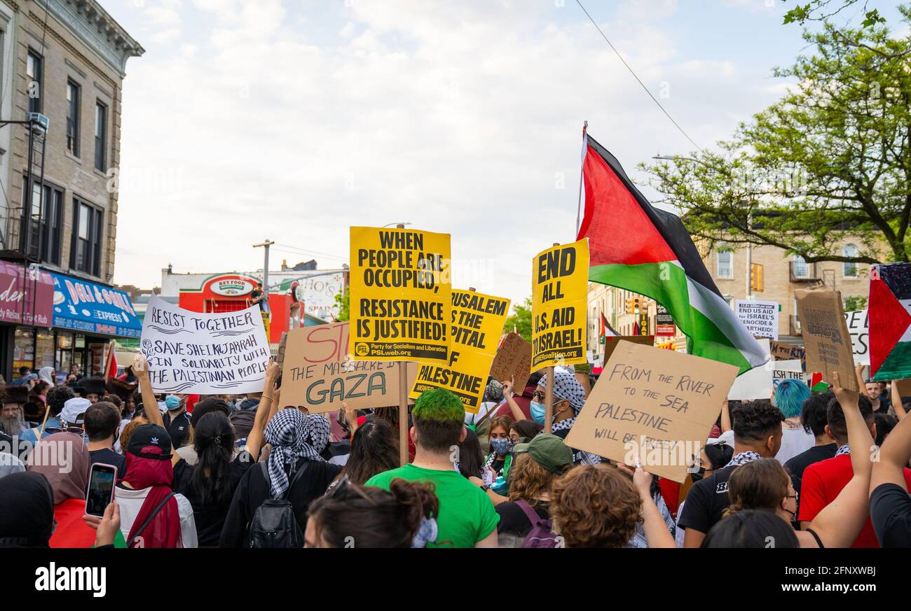 Palestine rally for Gaza. Palestinian march in light of the recent ongoing events between taking place in the Gaza. 5/15/21 Bay Ridge Brooklyn, NYC. Stock Photo