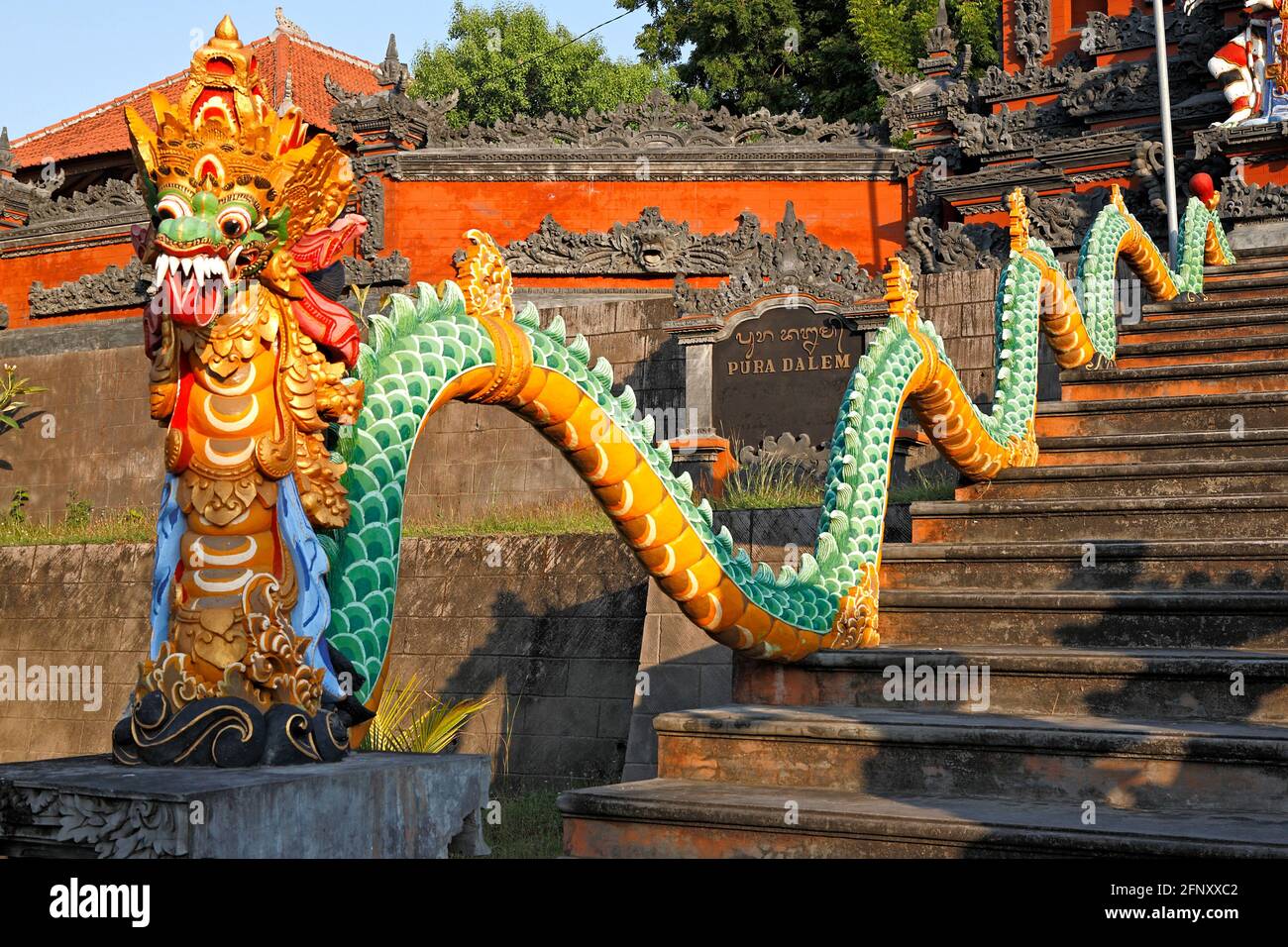 Stone Dragon stairway at the entrance to Pura Dalem Temple at Dencarik, located between Lovina and Singaraja in the north of Bali. Indonesia Stock Photo