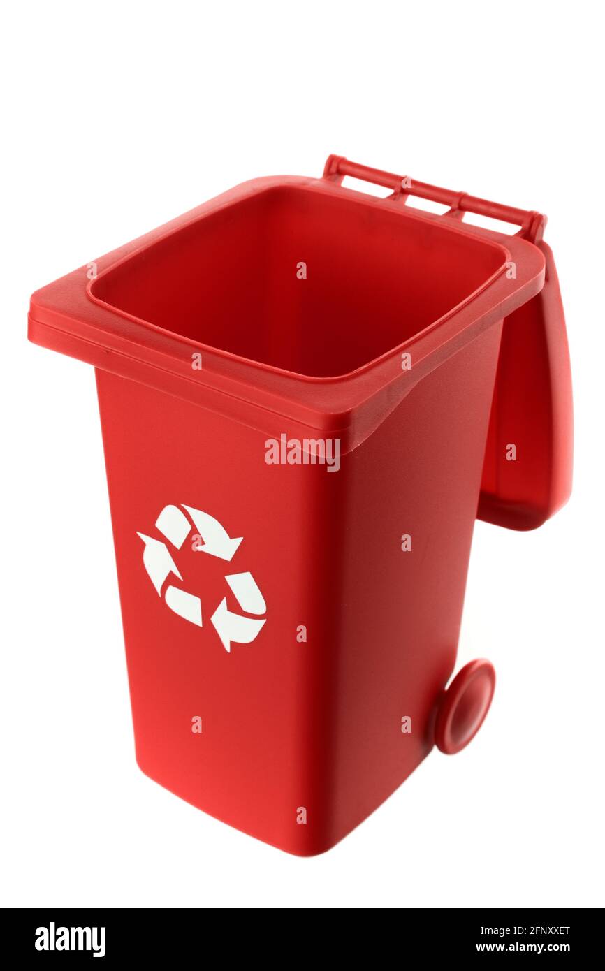 Plastic red trash can isolated on white background Stock Photo Alamy
