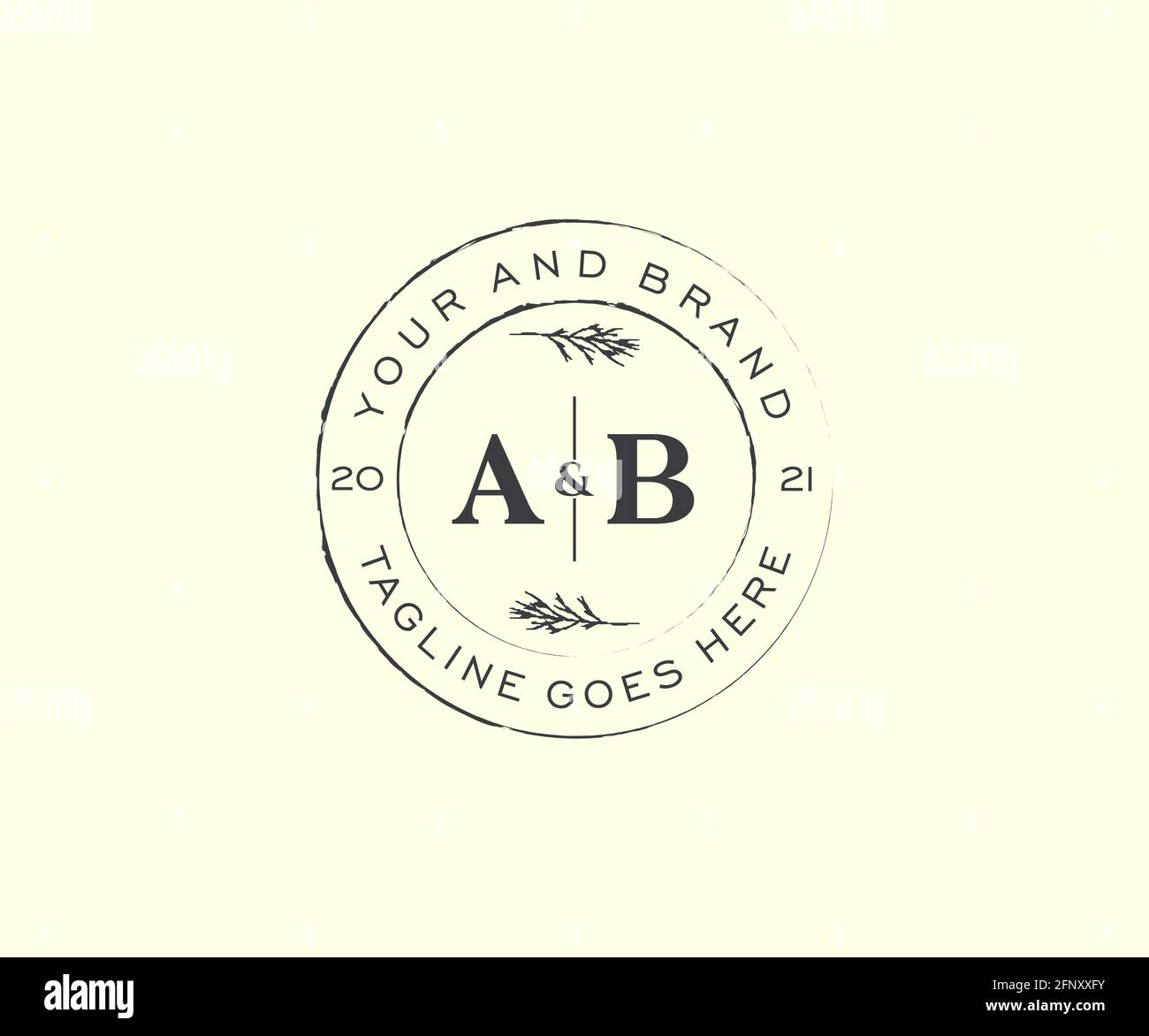 AB letters floral frames. Botanical feminine editable premade monoline unique decoration for greeting card, wedding invitation. Stock Vector