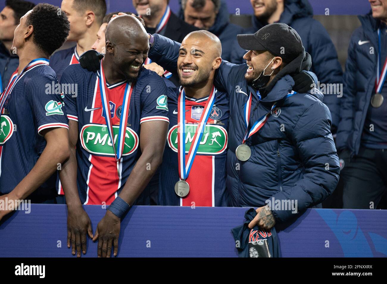 Paris France 19th May 21 Danilo Pereira Of Psg Rafinha Of Psg And Neymar Jr Of Psg During The French Cup Final Coupe De France Match Between Paris Saint Germain Psg And