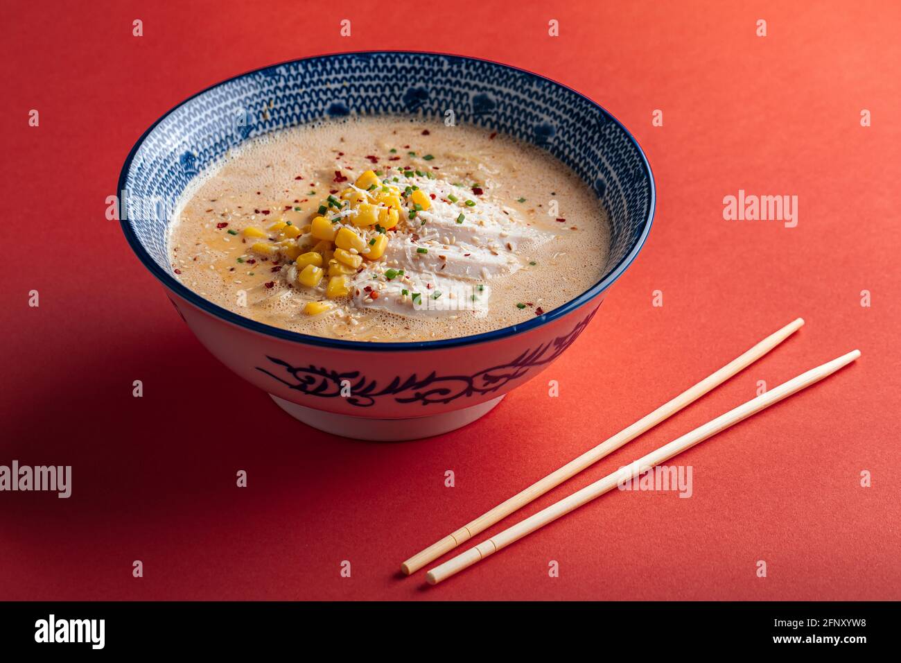 Bowl of cheese ramen noodle soup with corn Stock Photo Alamy