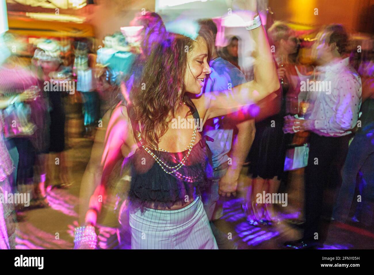 Miami Florida,The Pawn Shop night club night,dance dancing floor trendy singles couples woman female man moving motion dances, Stock Photo
