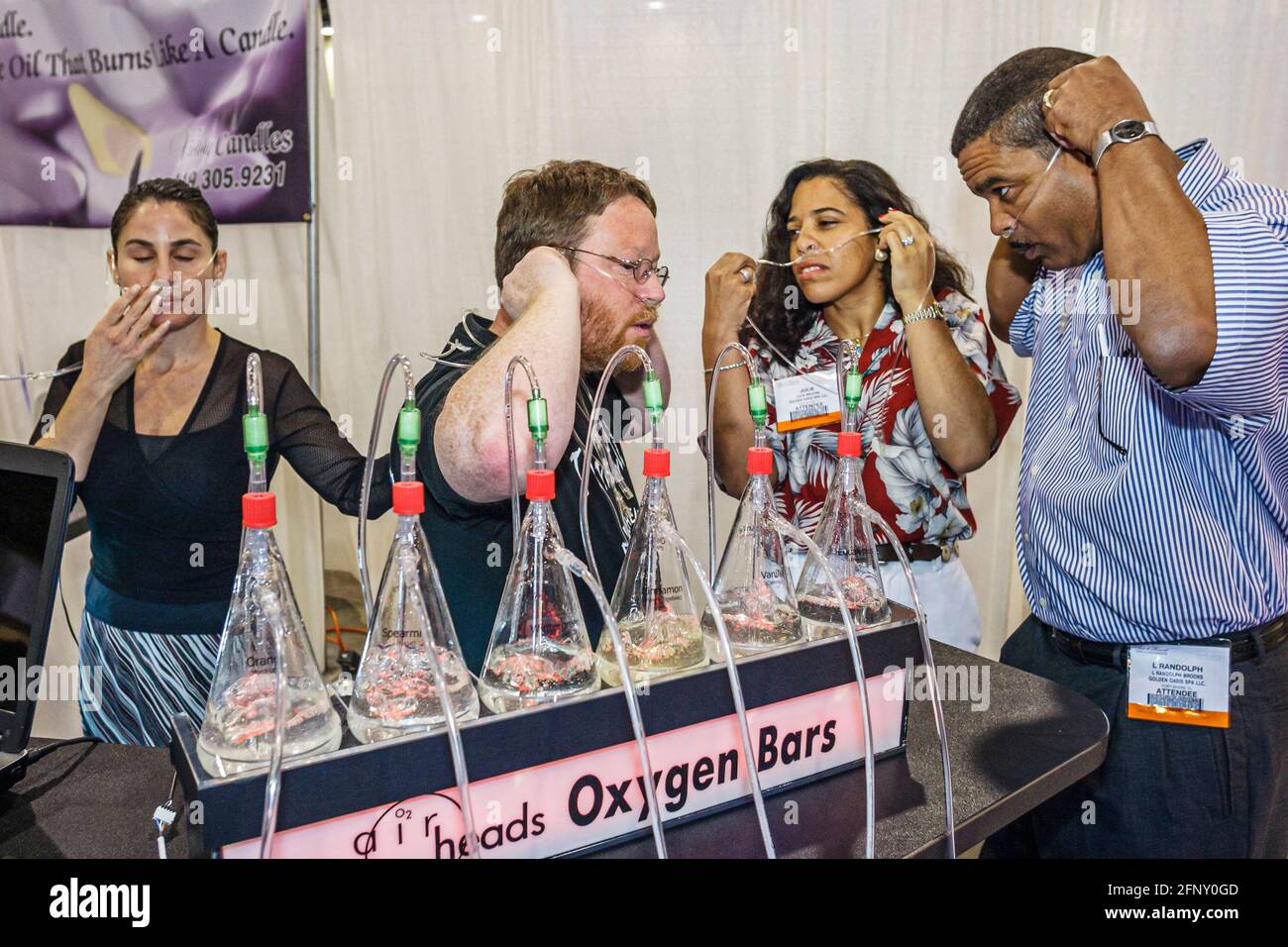 Florida,Miami Beach Convention Center,centre Spa Industry Expo,oxygen aroma therapy bar Black couple man woman female trying, Stock Photo