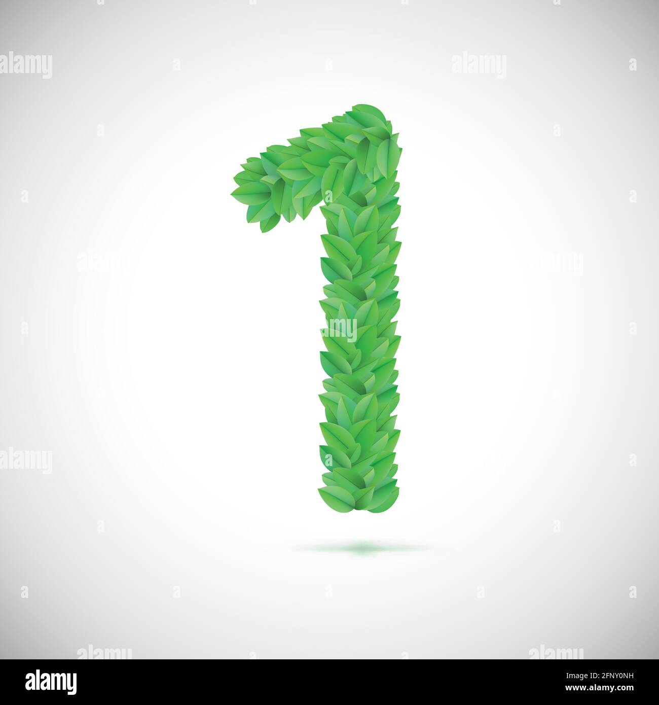 Numeral one made up of green leaves Stock Vector
