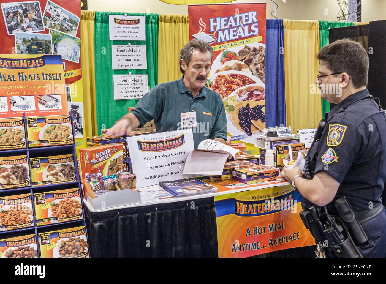 Florida,Miami Beach Convention Center,centre,IACP International Association of Chiefs of Police annual conference,Heater meals self heating exhibit ex Stock Photo