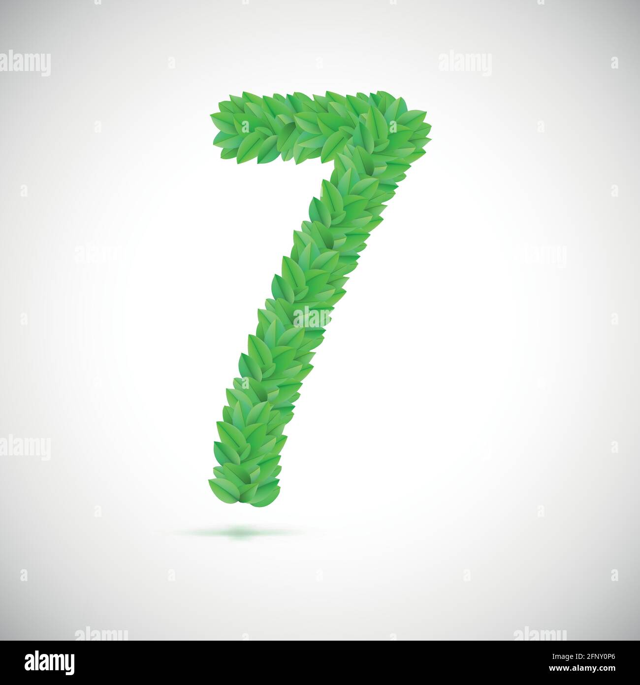 Number seven, made up of green leaves Stock Vector