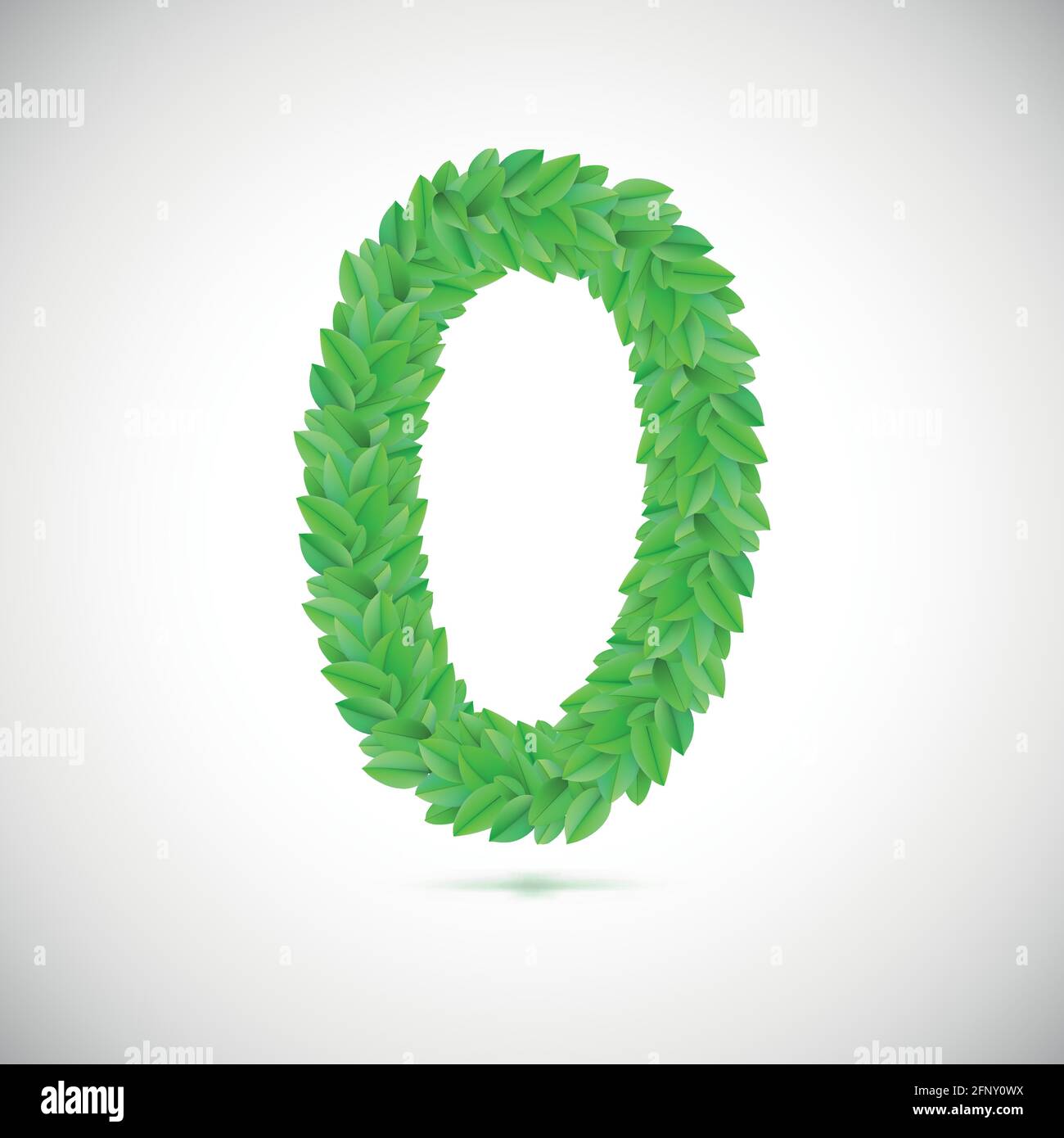 Zero figure made up of green leaves Stock Vector