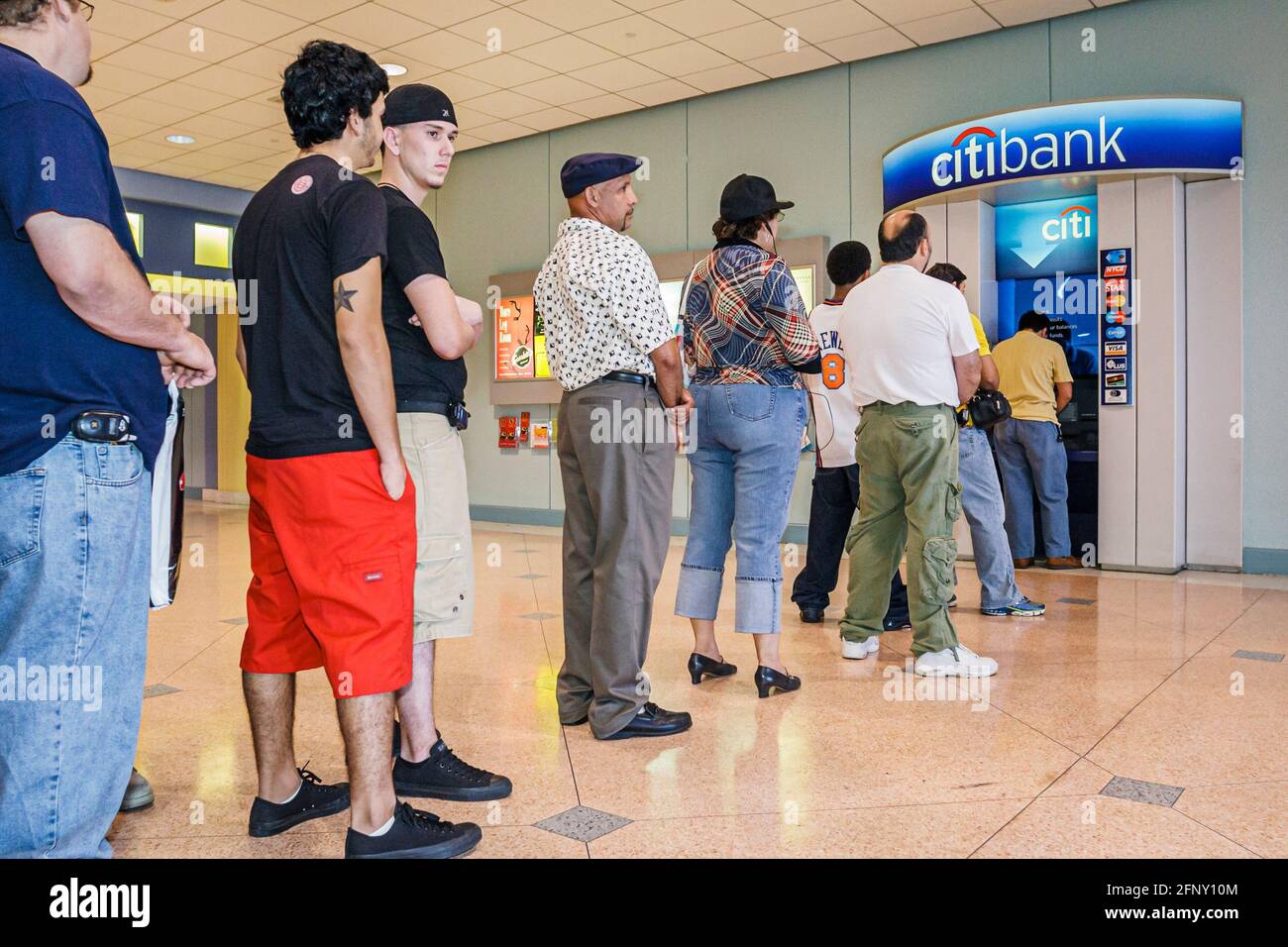 Florida,Miami Beach Convention Center,centre,ATM Citibank bank customers line queue, Stock Photo