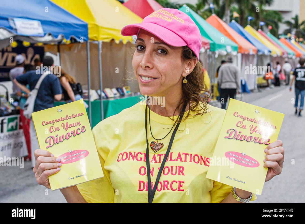 Miami Florida,Dade College Wolfson Miami Book Fair International,vendors sellers stalls booths dealers woman female author Amy Botwinick,Congratulatio Stock Photo