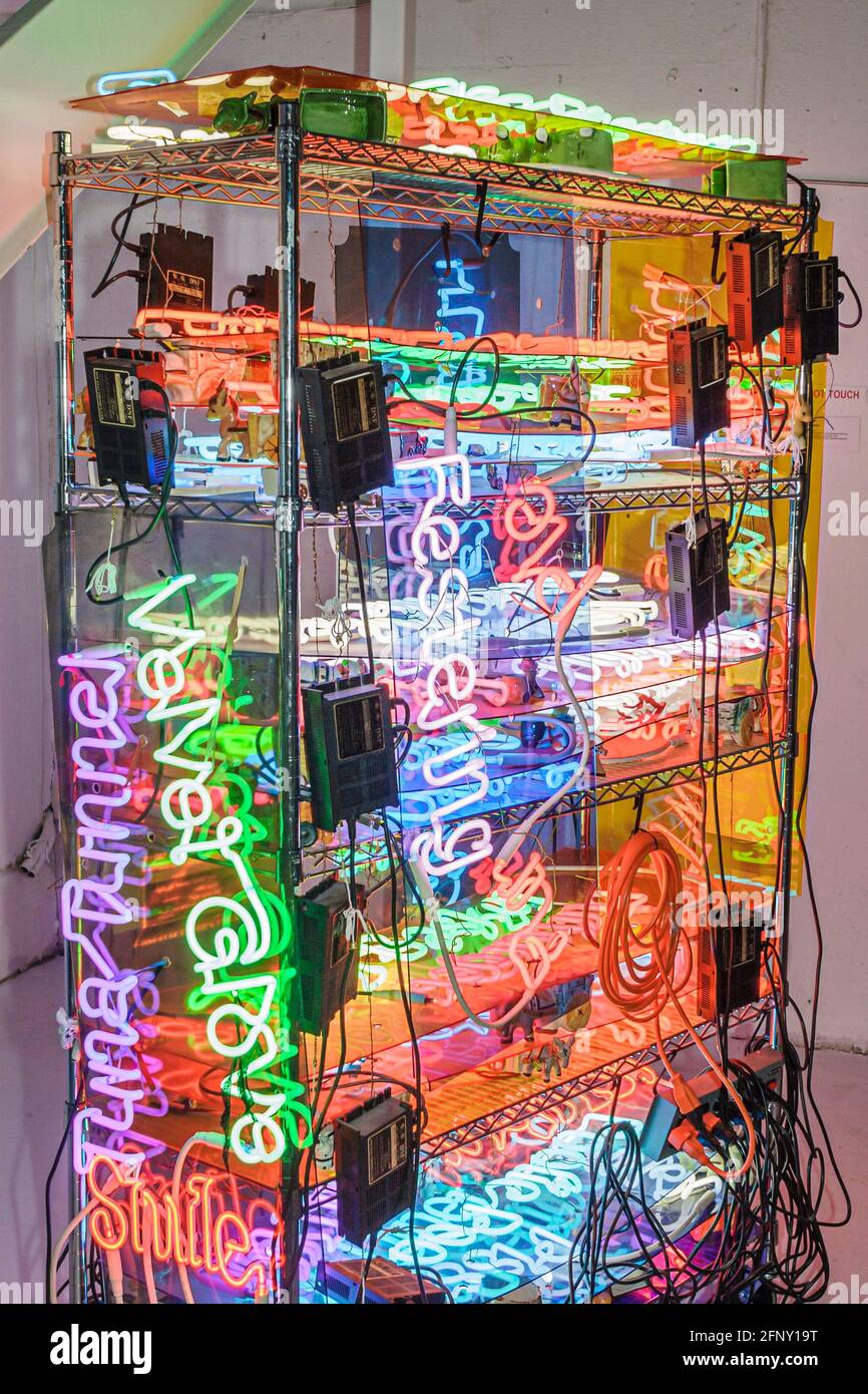 Miami Florida,Wynwood Arts & Design District,gallery Margulies Collection Warehouse contemporary art neon signs, Stock Photo