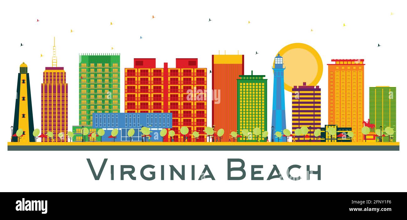Virginia Beach USA City Skyline with Color Buildings Isolated on White. Vector Illustration