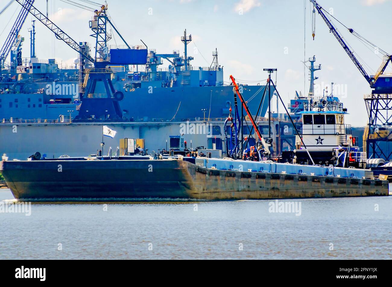 The San Jose tugboat, owned by Buffalo Marine Service, pushes a tank barge on the Mobile River, May 14, 2021, in Mobile, Alabama. Stock Photo