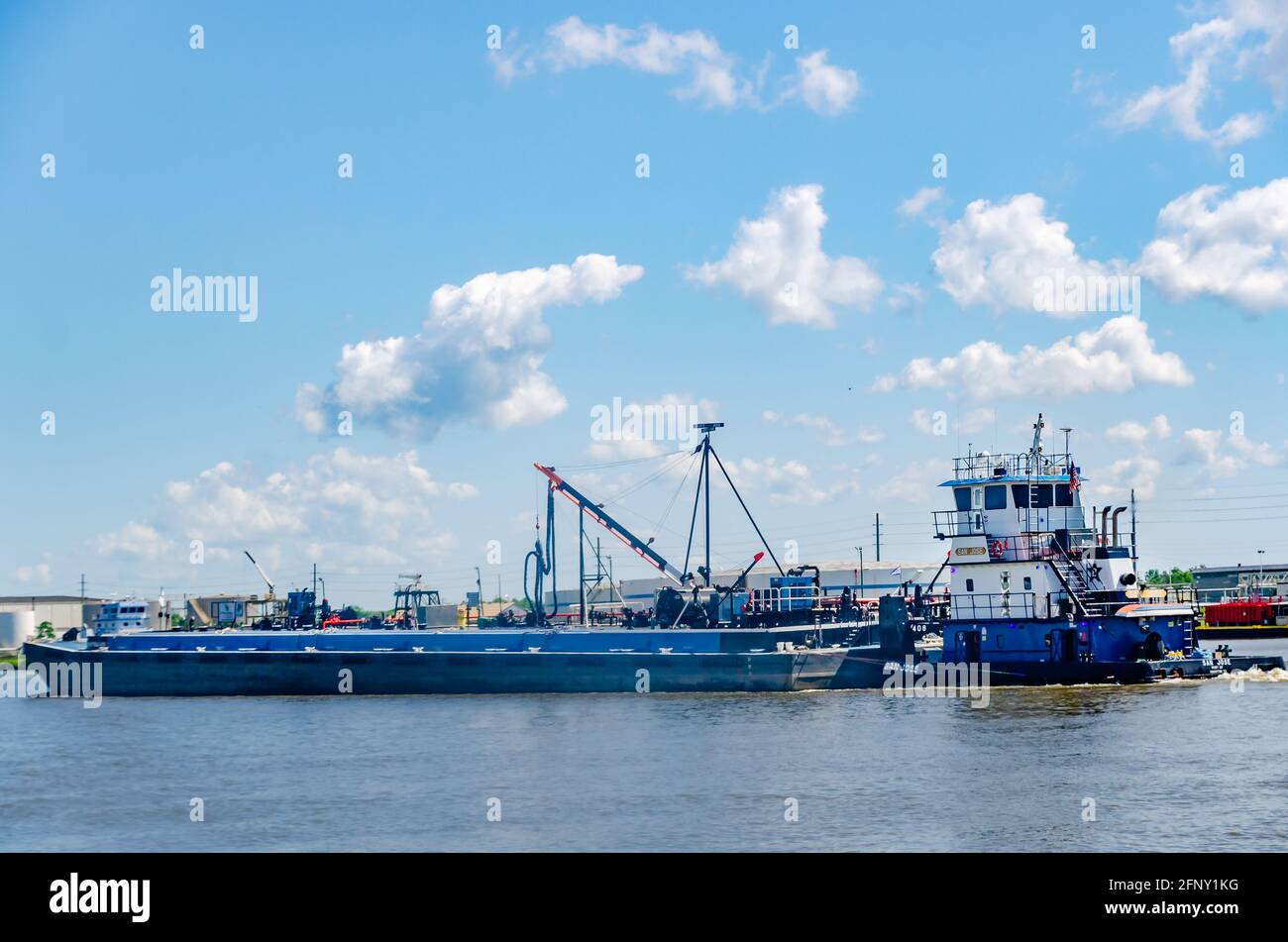 The San Jose tugboat, owned by Buffalo Marine Service, pushes a tank barge on the Mobile River, May 14, 2021, in Mobile, Alabama. Stock Photo
