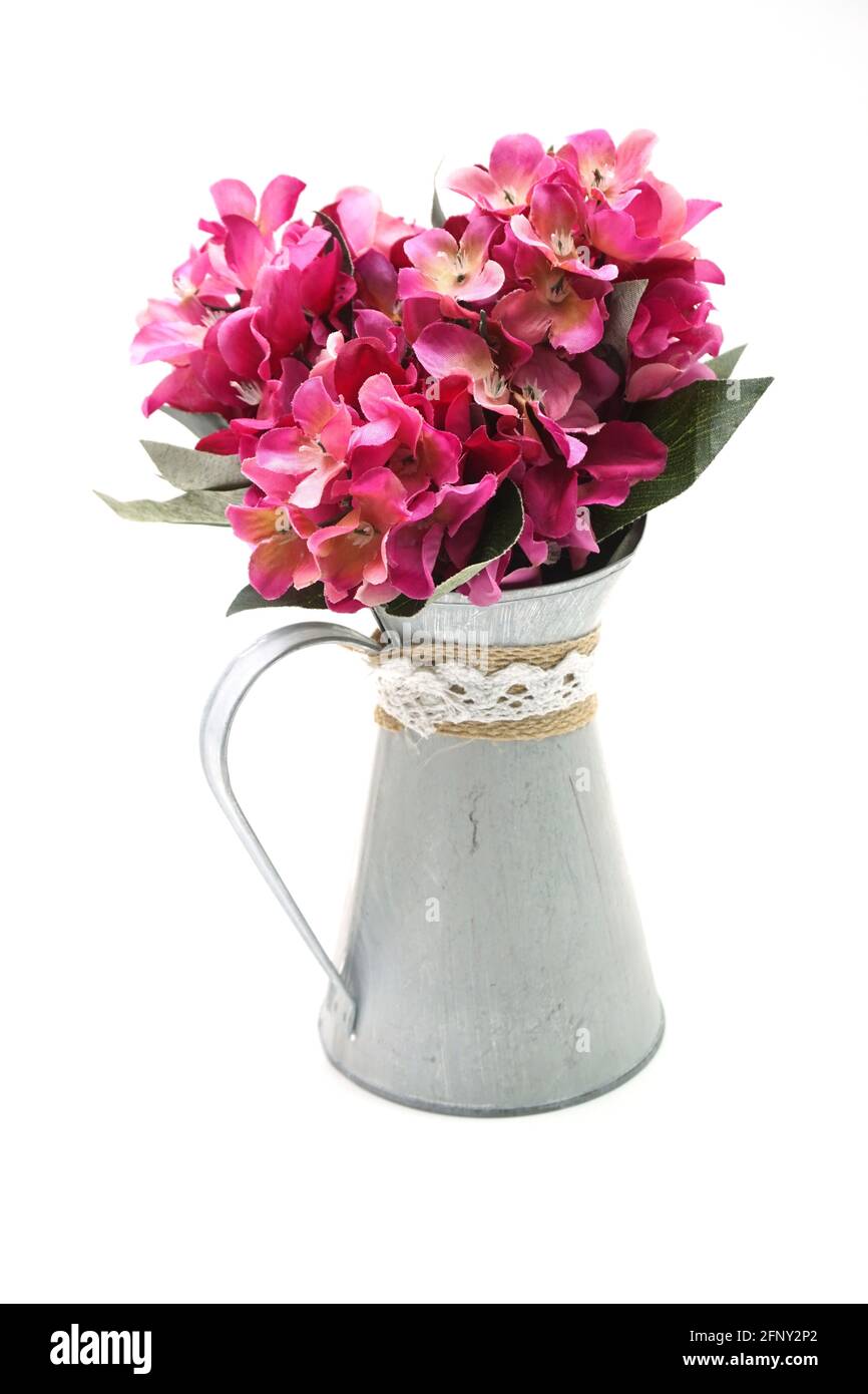 Flowers Bouquet in metal vase isolated on white background Stock Photo ...