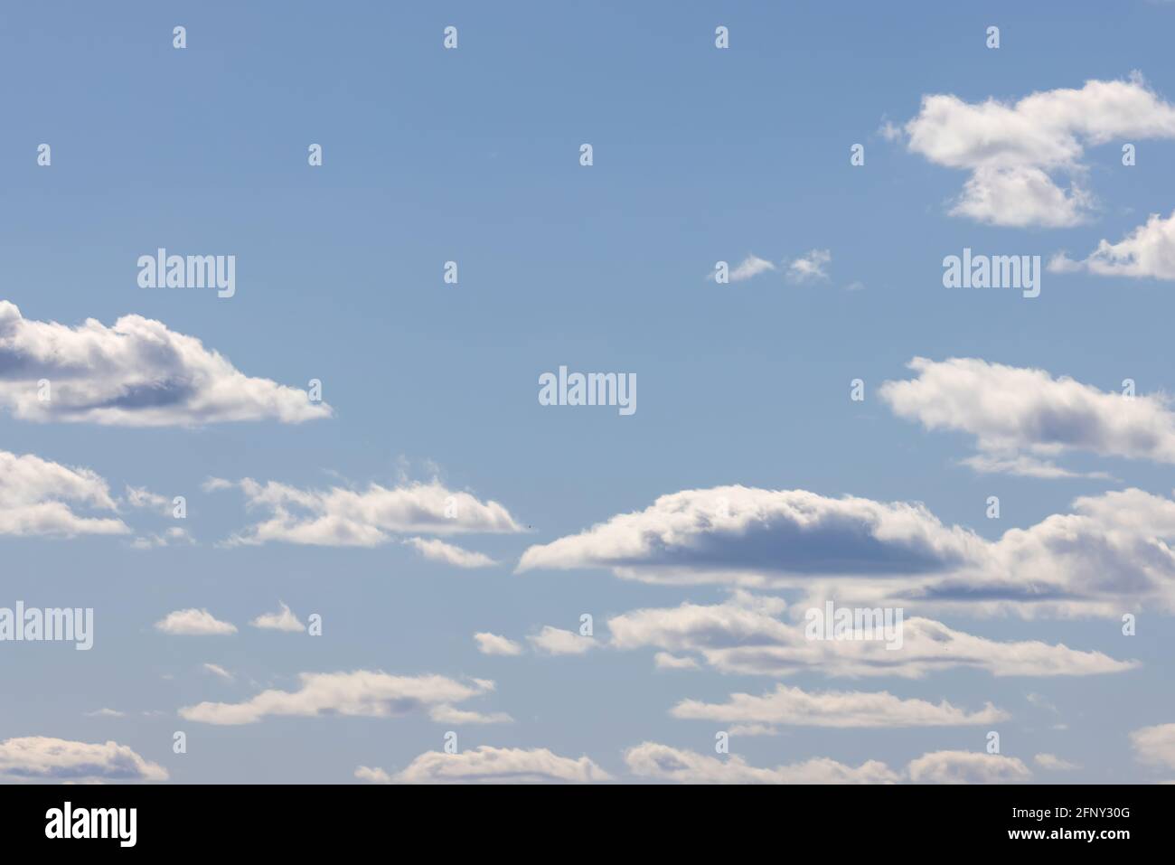 white puffy clouds on a bright blue sky Stock Photo