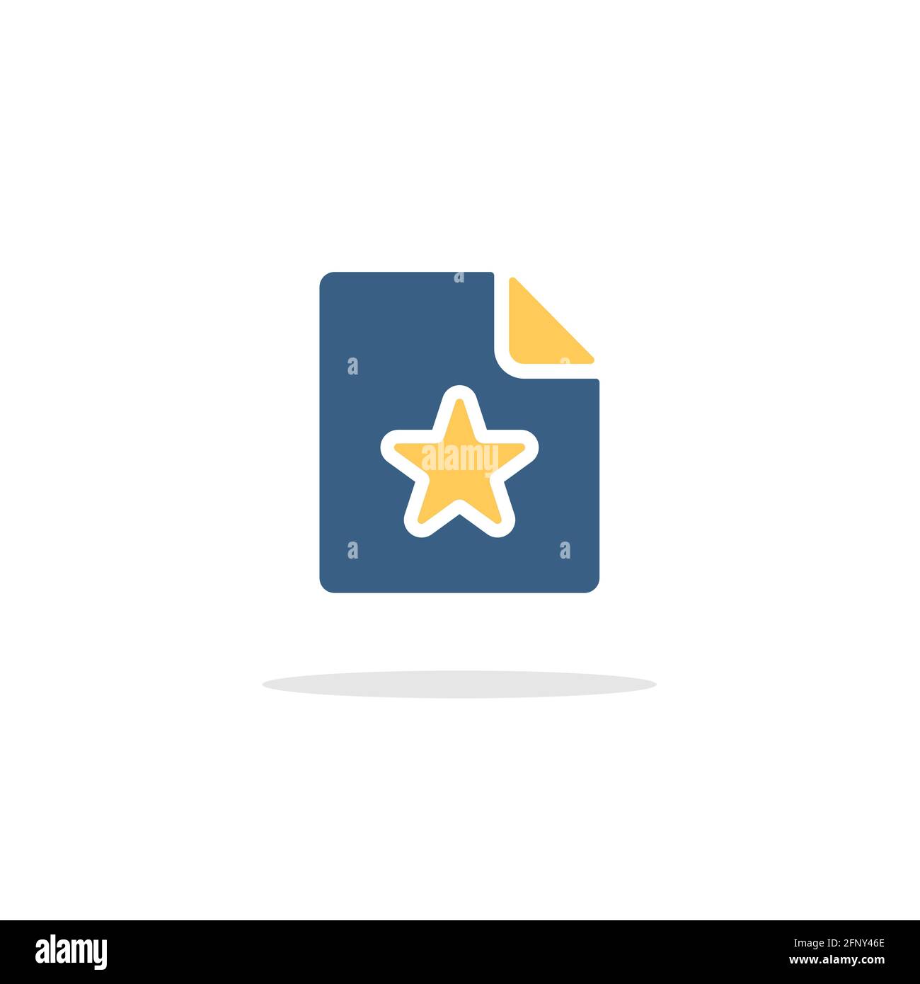 Document. Paper with star. Color icon with shadow. Commerce glyph vector illustration Stock Vector