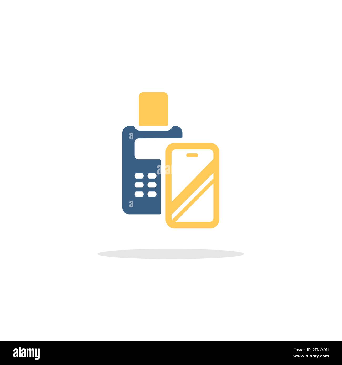 Transaction with smartphone. Swiping terminal payment. Pay with mobile. Color icon with shadow. Commerce glyph vector illustration Stock Vector