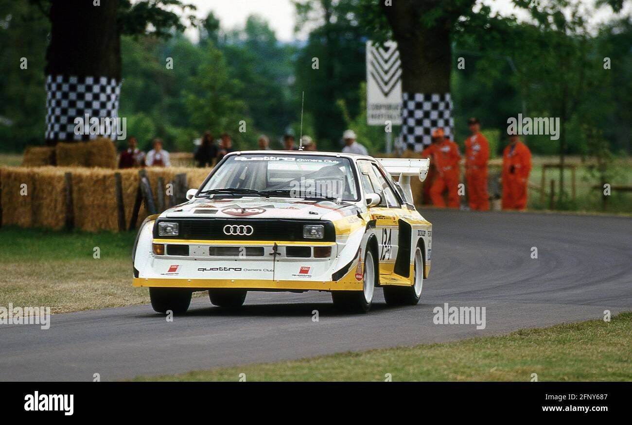 Michel Mouton driving a 1985 Audi Sport Quattro S1 at the Goodwood Festival of Speed 1996 Stock Photo