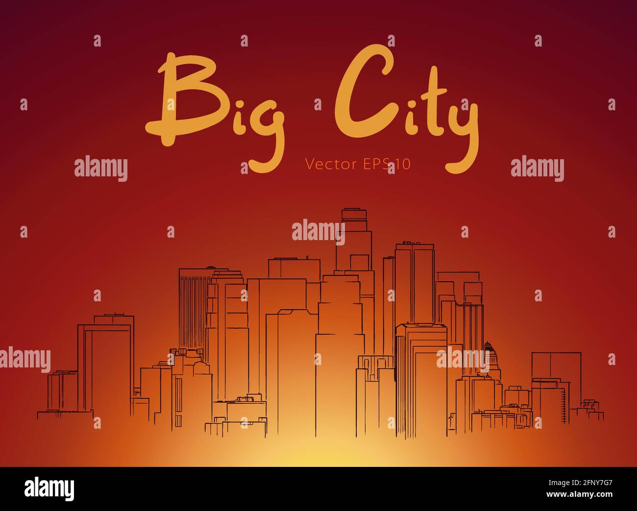 Modern city panorama isolated skyline hand drawn sketch vector Stock ...