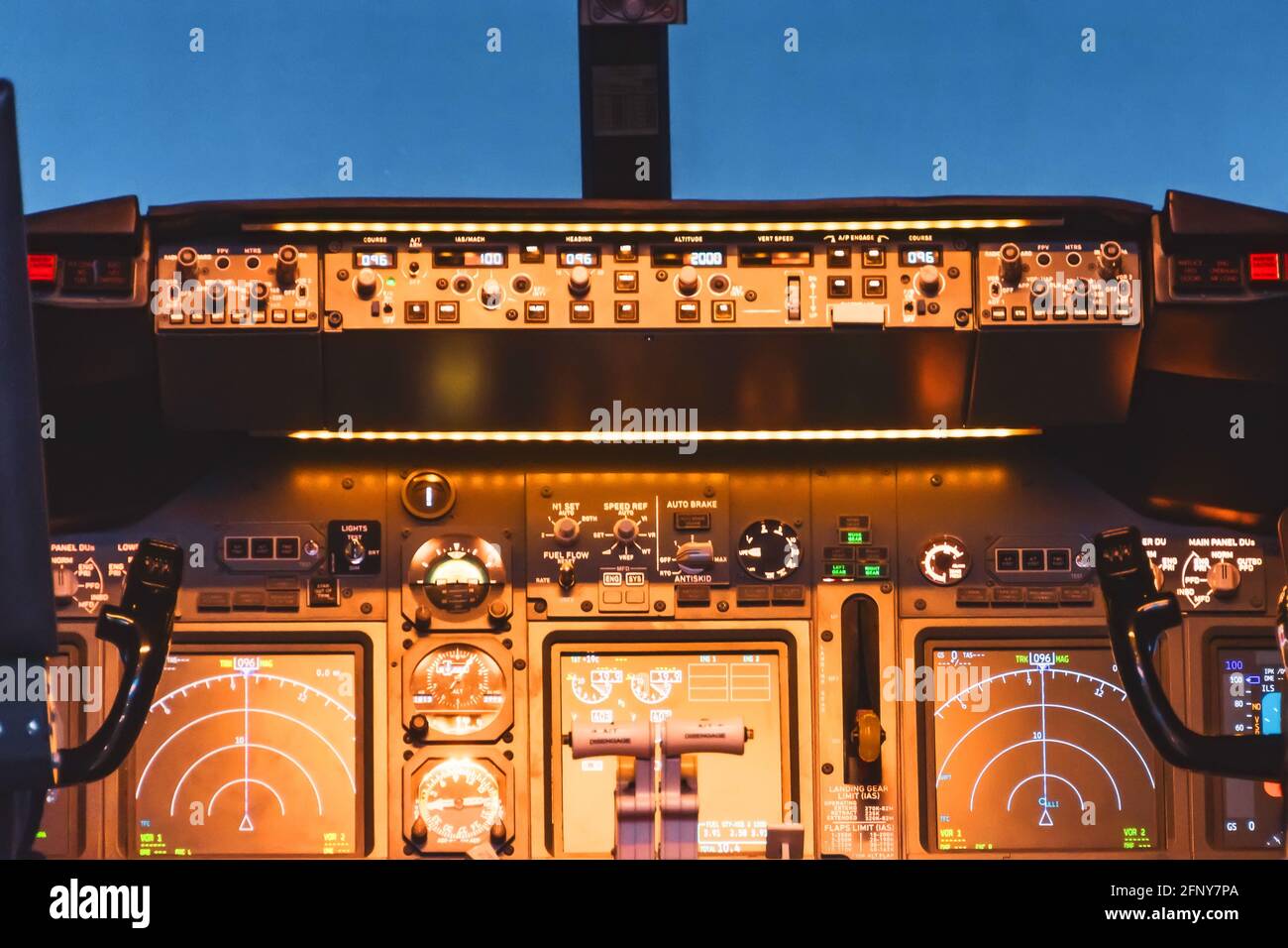 View from the cockpit passenger plane. The steering wheel control of