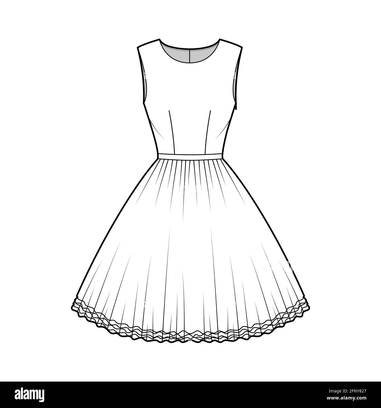 Dress tutu technical fashion illustration with sleeveless, fitted body ...