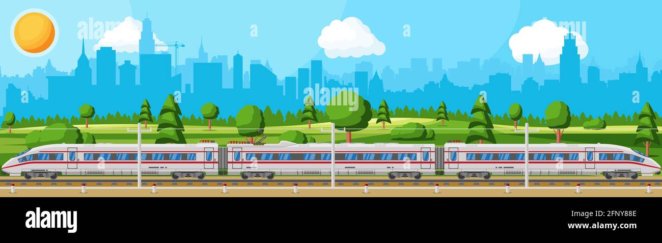 Transportation with express train in city Stock Vector