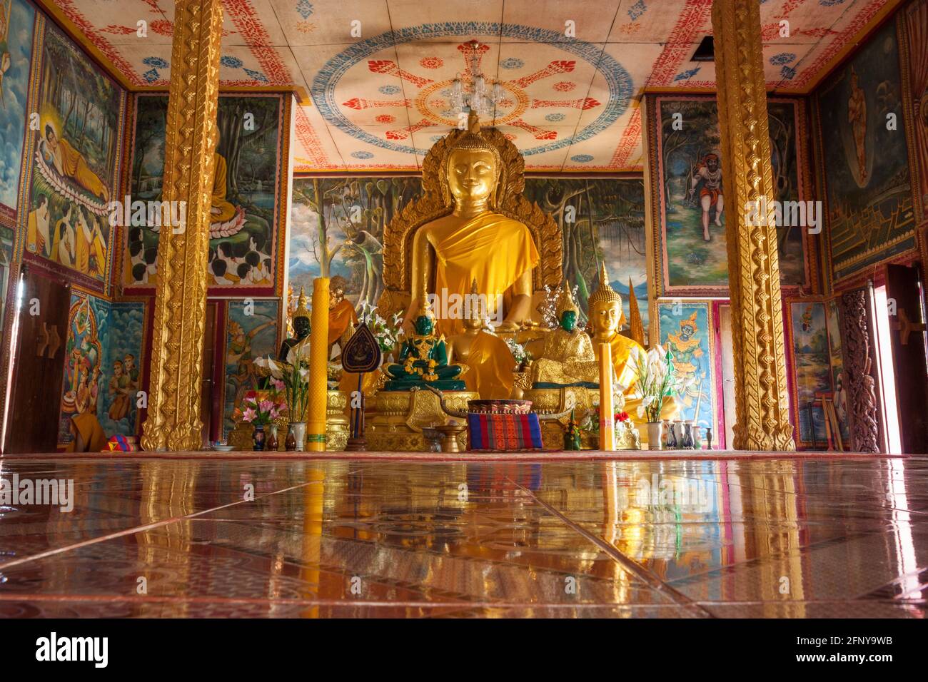 Interior or Buddhist temple in Champasak, Lao PDR Stock Photo