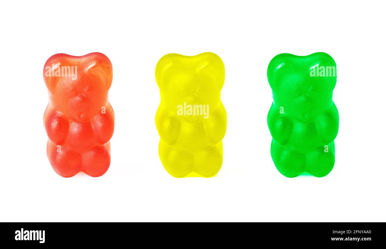 Close-up of three gummy bears isolated on white Stock Photo