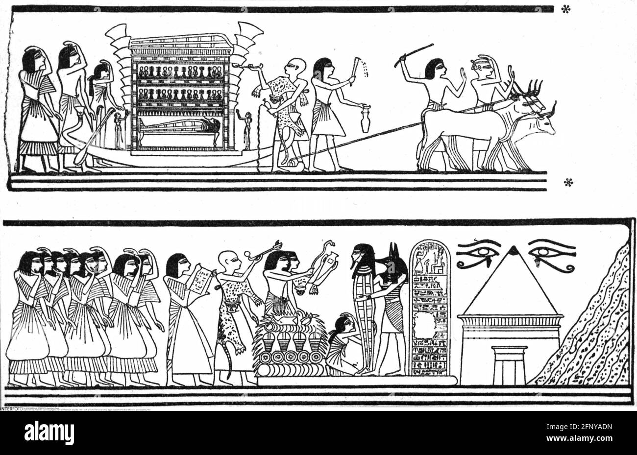 death, ancient world, funeral cortege, Egypt, adapted from the Book of the Dead, wood engraving, 1893, ADDITIONAL-RIGHTS-CLEARANCE-INFO-NOT-AVAILABLE Stock Photo
