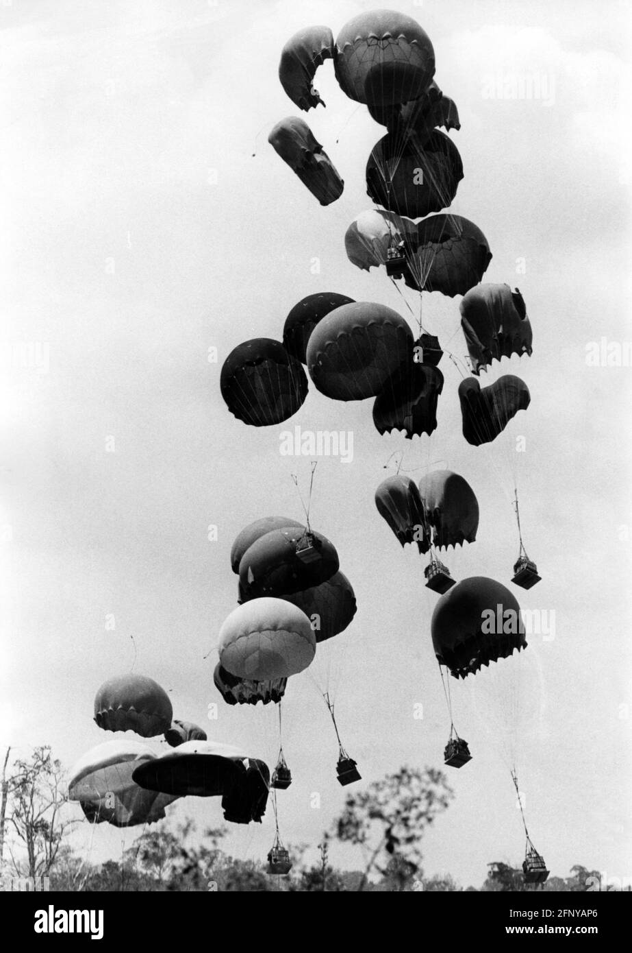 geography/travel, Asia, Vietnam, Viet Nam, War, airdrop from war material with parachute, Saigon, ADDITIONAL-RIGHTS-CLEARANCE-INFO-NOT-AVAILABLE Stock Photo