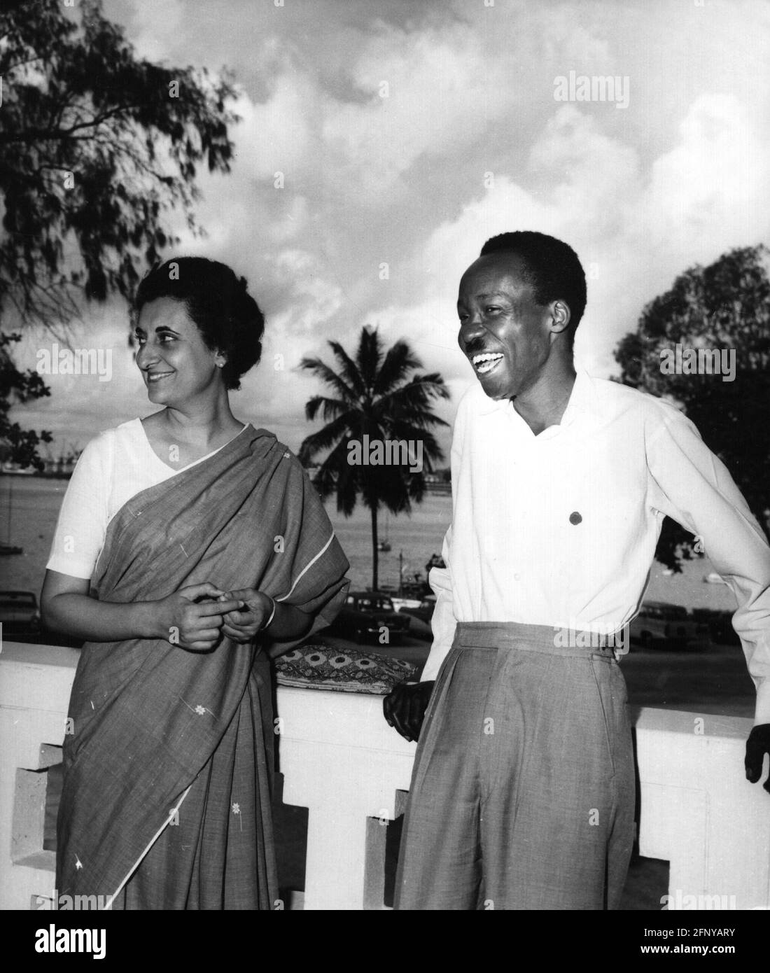 Gandhi, Indira, 19.11.1917 - 31.10.1984, in politician, half length, with Dr. Julius Nyerere, ADDITIONAL-RIGHTS-CLEARANCE-INFO-NOT-AVAILABLE Stock Photo