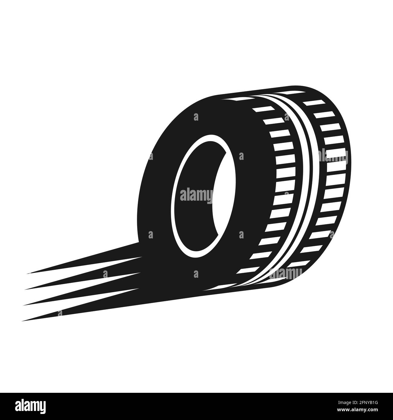 Tire in motion icon or logo. Fast tires with trace template. Speed and