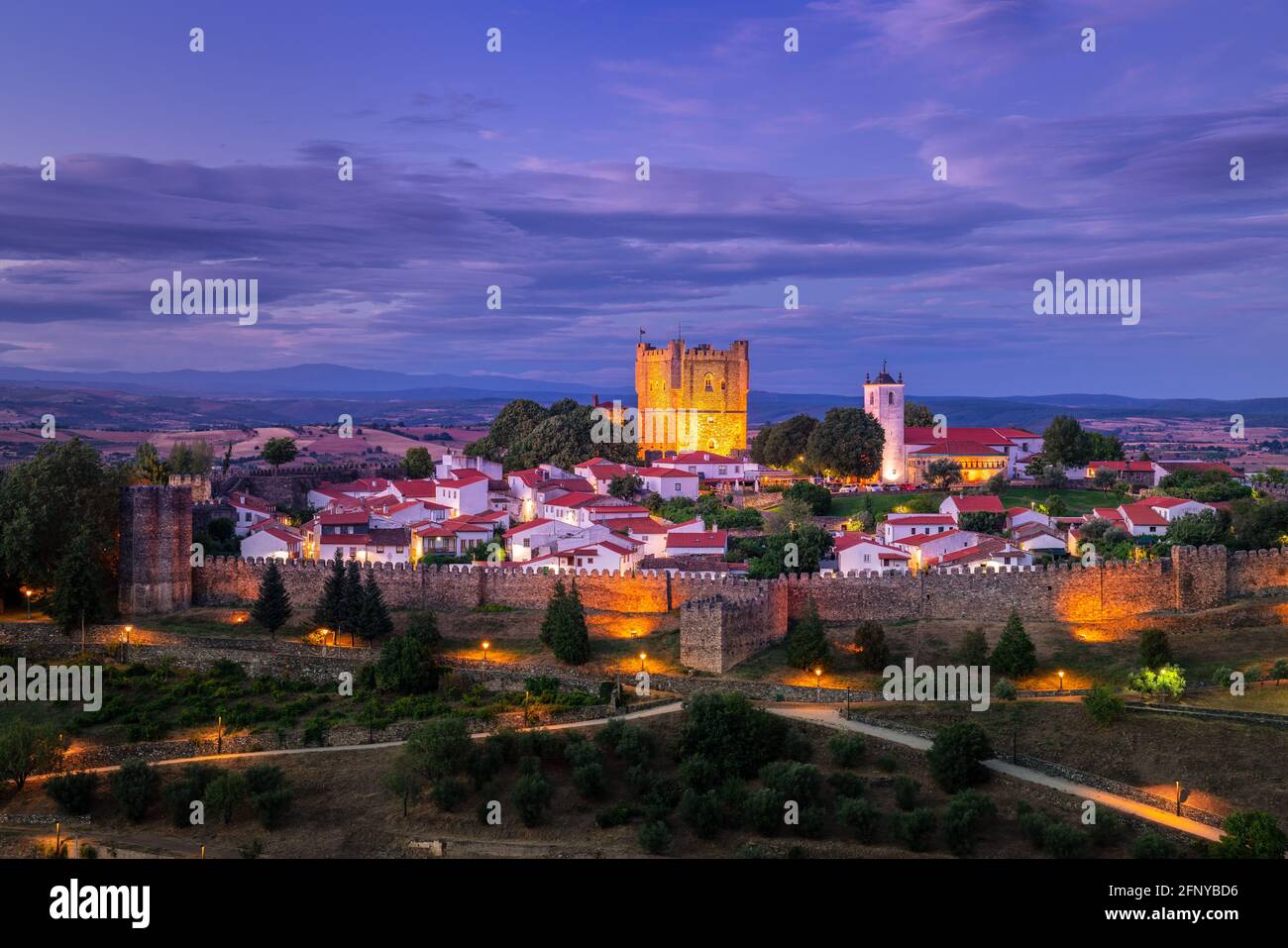 Bragança Portugal. Breathtaking medieval cityscape at dusk Stock Photo
