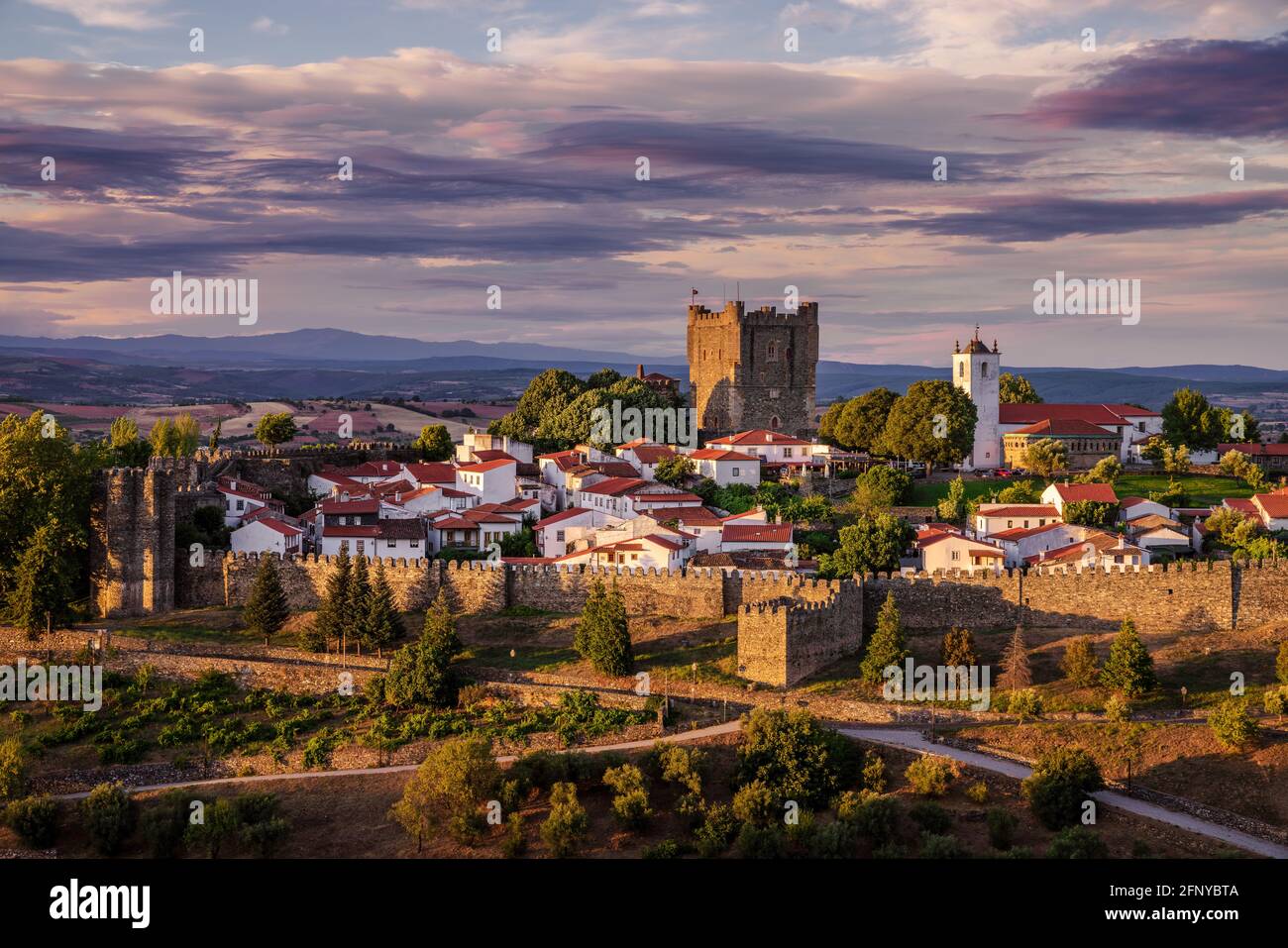 Bragança Portugal. Breathtaking medieval cityscape at dusk Stock Photo