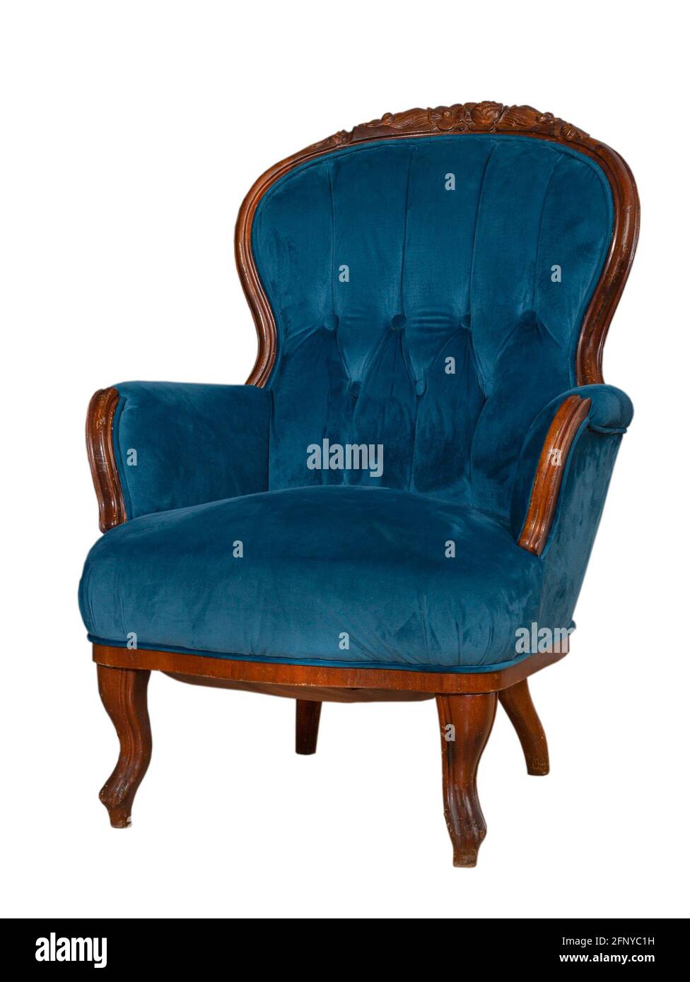 Blue armchair isolated on white background. Comfortable stylish modern