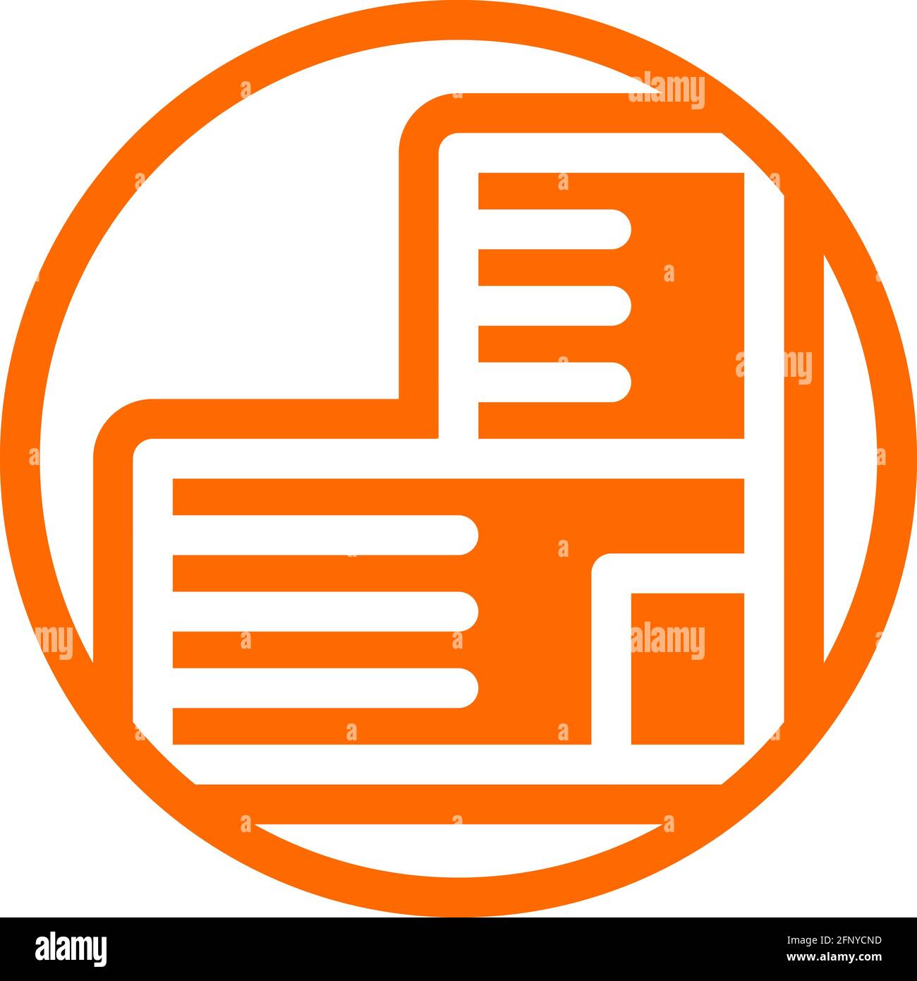 Wide building icon in flat design with orange color and outline on a ...