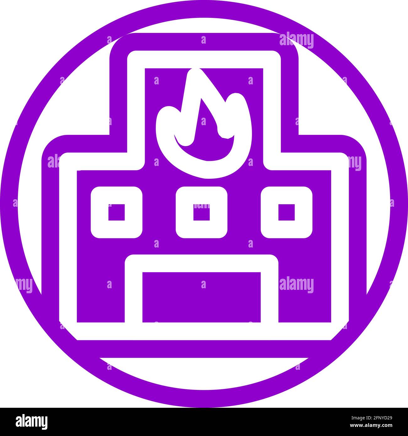 Fire station icon in flat design with purple color and outline on a line circle background. Stock Vector