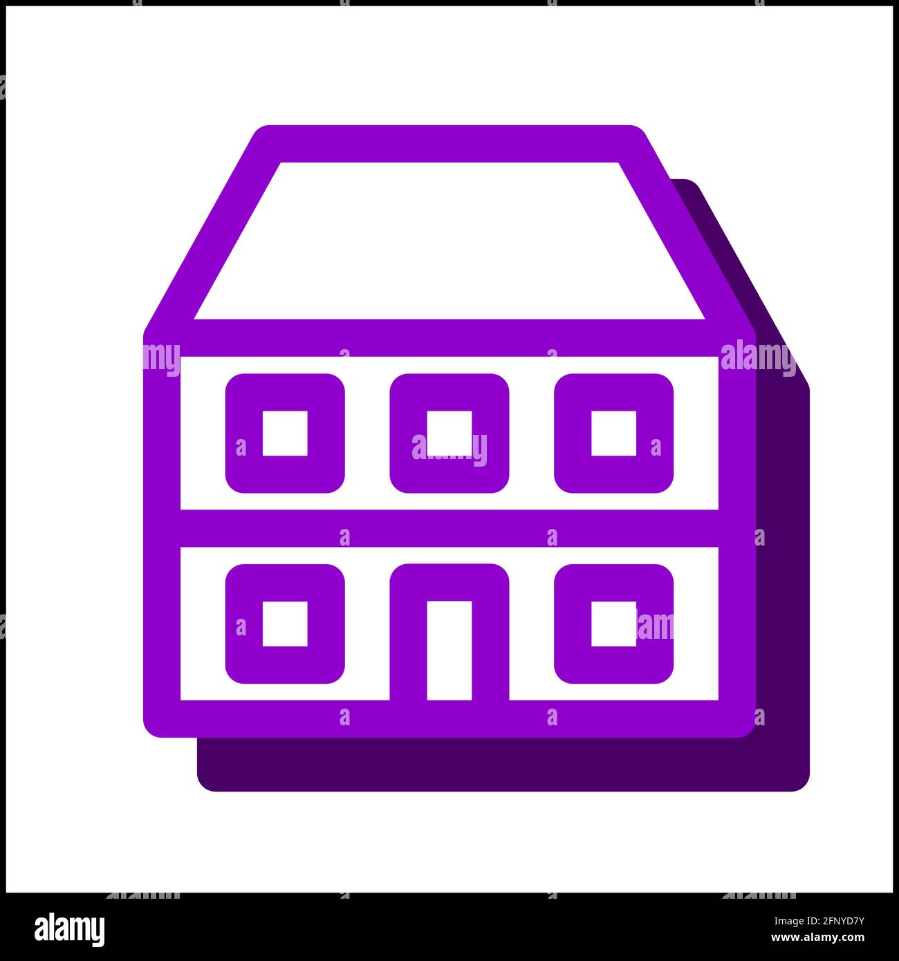 Apartment icon in flat design with purple color and drop shadow. Stock Vector