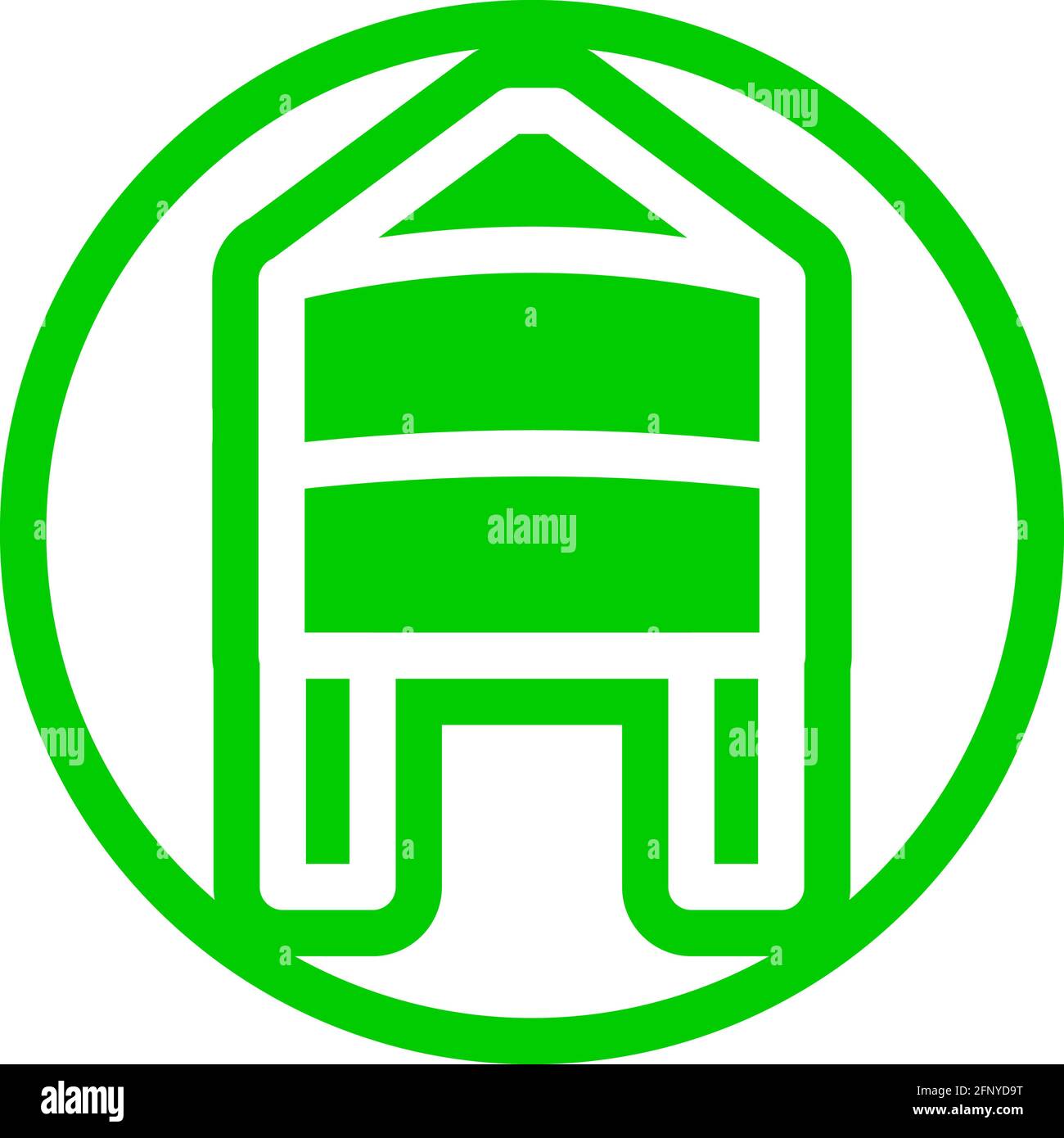 Water tower icon in flat design with green color and outline on a line ...
