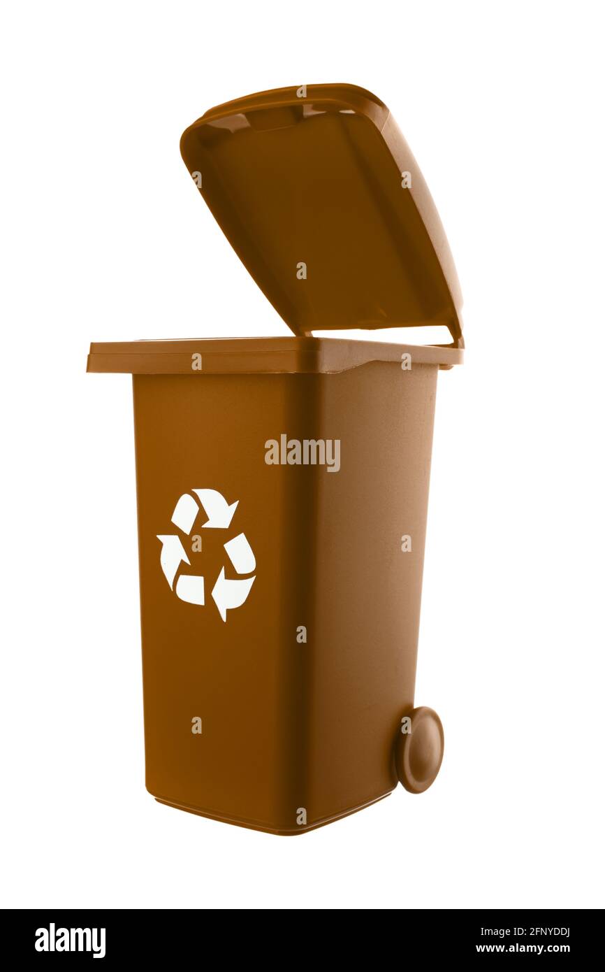 Plastic brown trash can isolated on white background Stock Photo Alamy