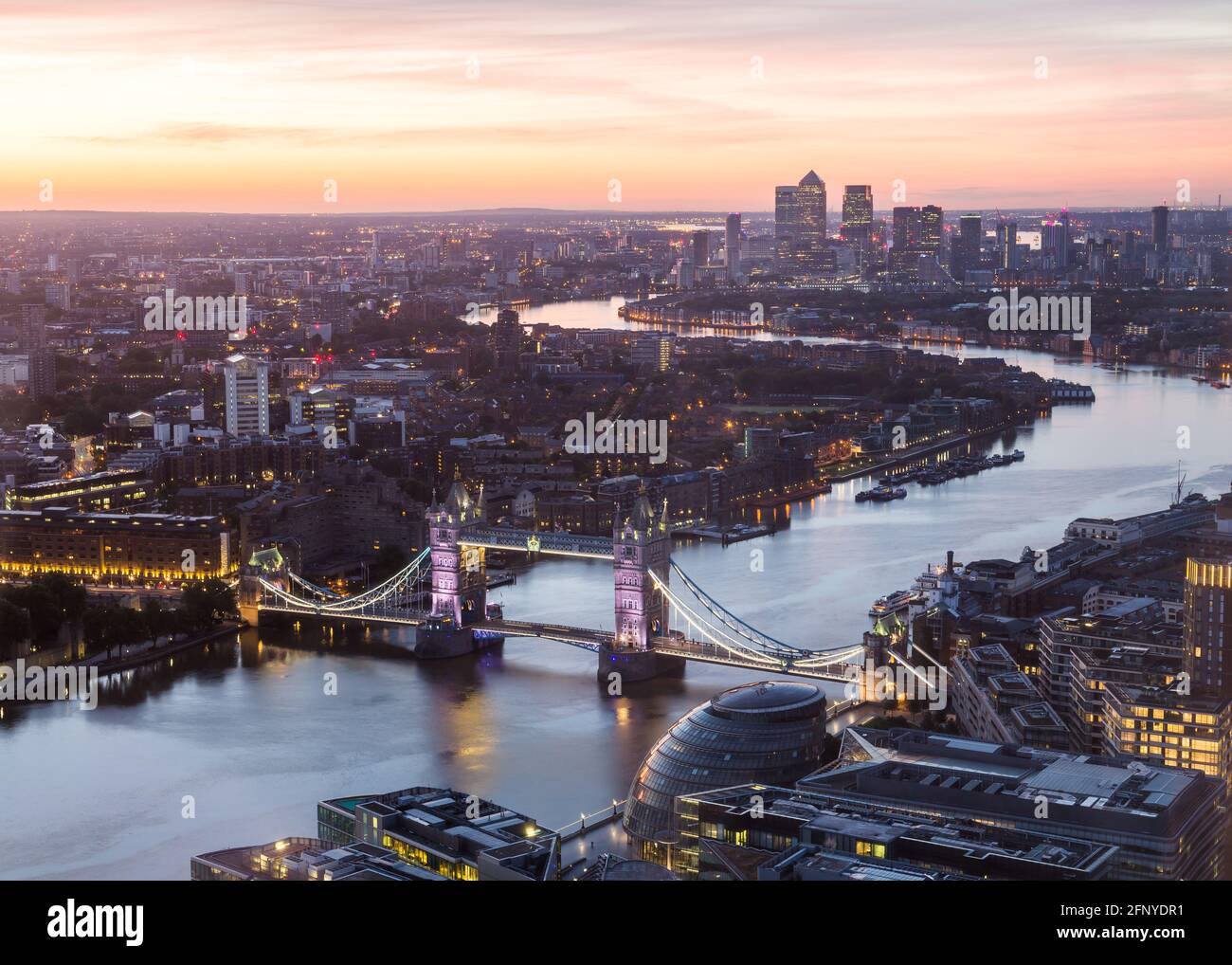 London Skyline at sunrise, showing architecture and a colourful sky Stock Photo