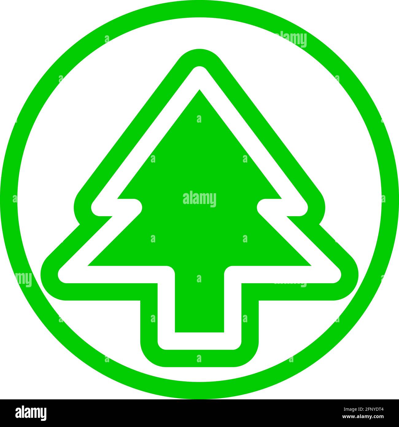 Sharp tree icon in flat design with green color and outline on a line ...