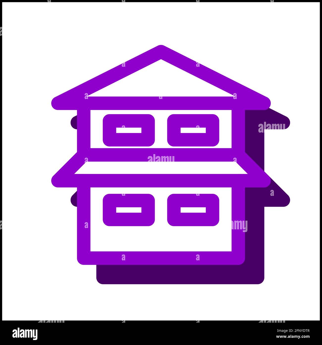 Two story house icon in flat design with purple color and drop shadow. Stock Vector