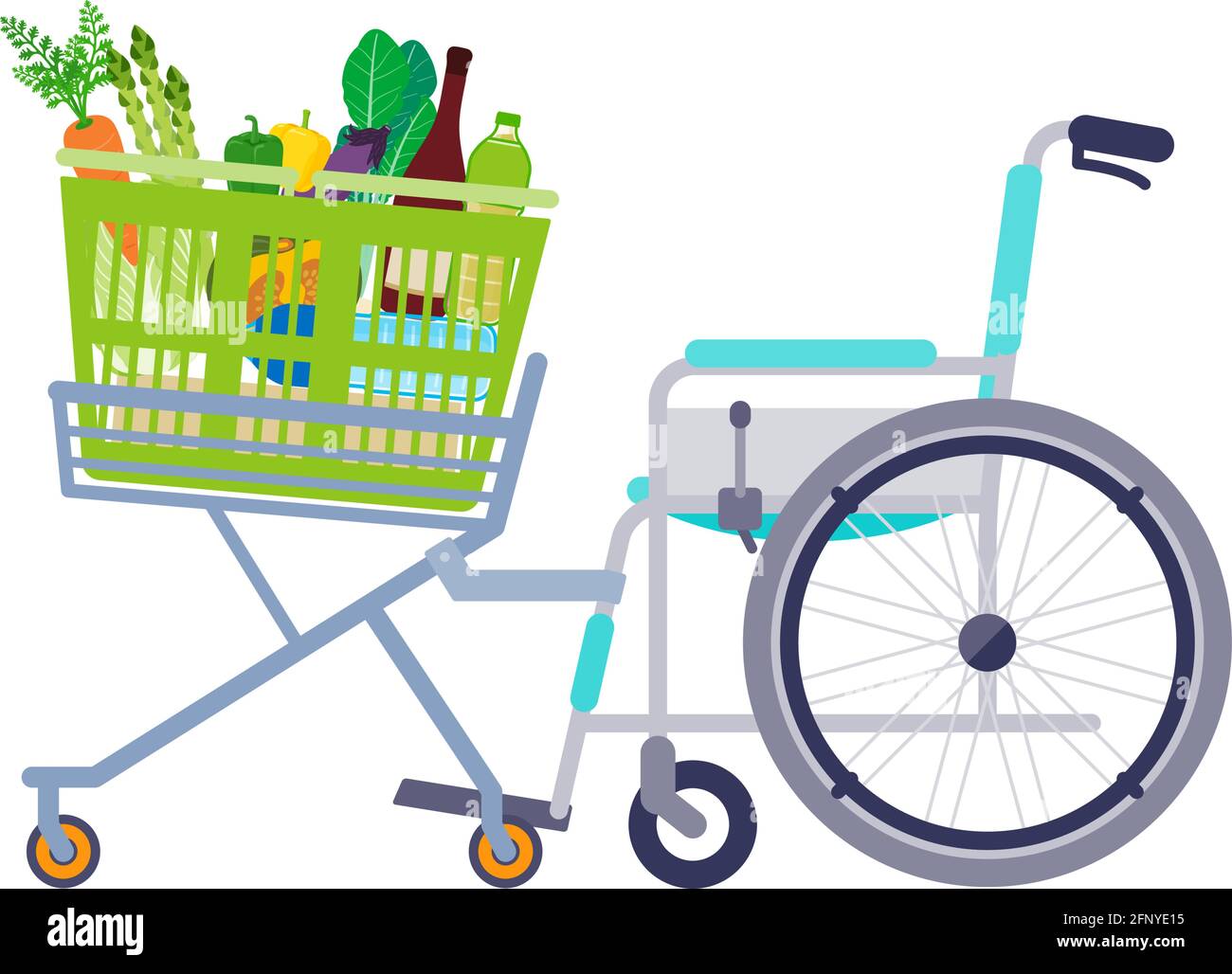 Wheelchair shopping cart. Vector illustration that is easy to edit