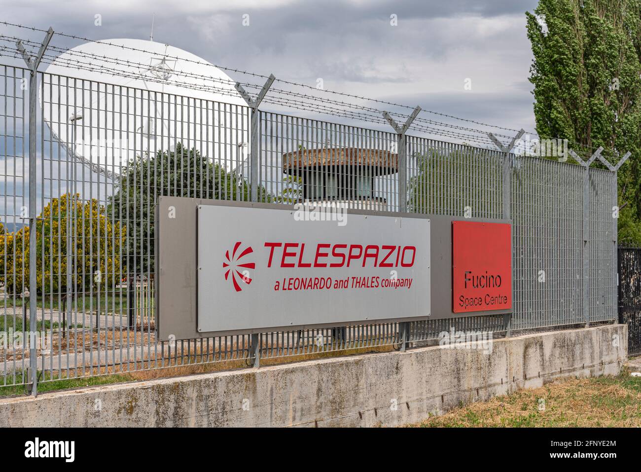 Telespazio space center in Fucino. Satellite dish for the in-orbit satellites and telecommunications services. Abruzzo, Italy, Europe Stock Photo