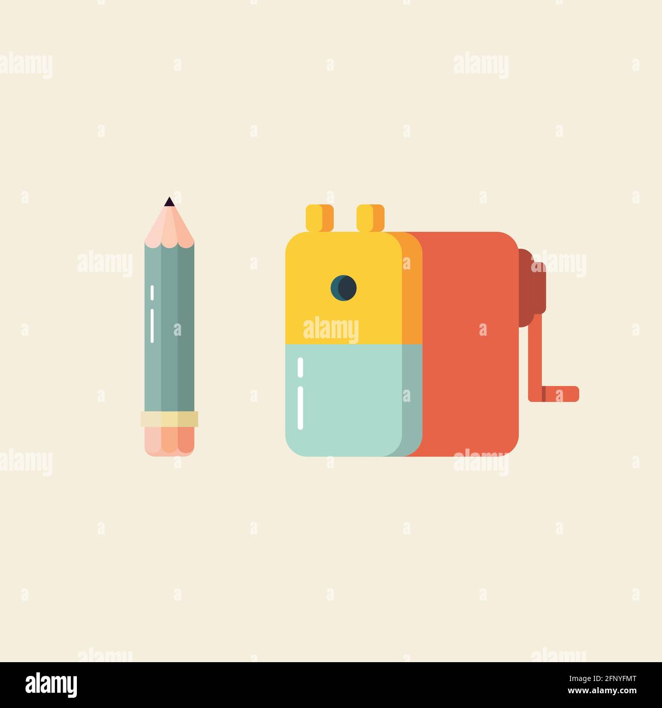 Pencil and sharpener in flat style. Vector illustration Stock Vector