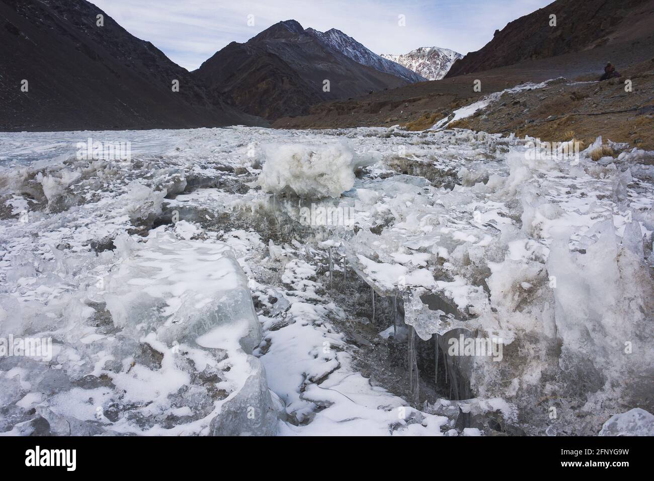 Frozen Indus river, Chumathang village, Ladakh, Jammu and Kashmir