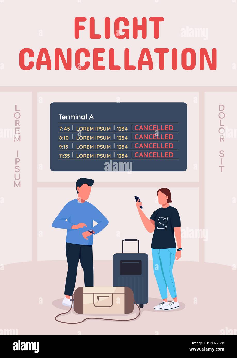 Flight cancellation poster flat vector template Stock Vector